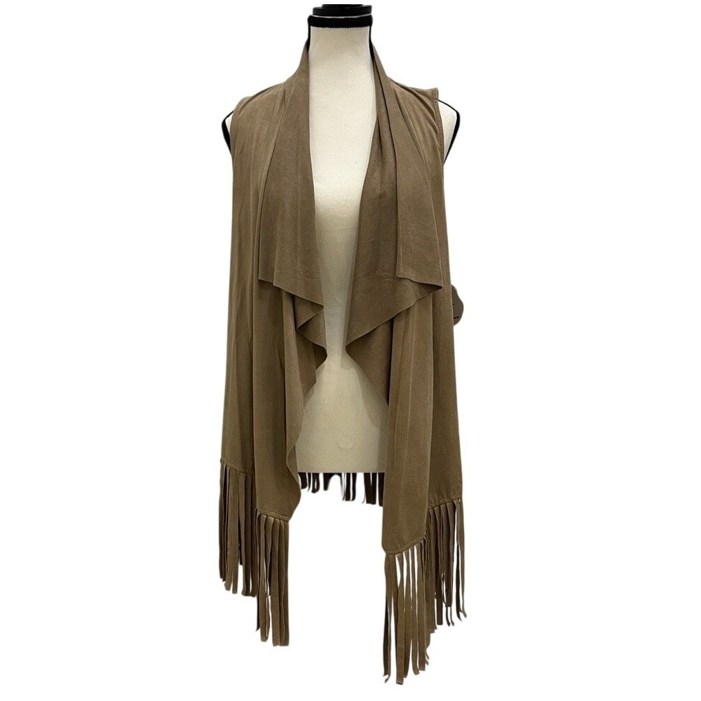 Love by Design Vest Women Medium Brown NEW Faux Suede Fringe Draped Open Front - Picture 2 of 9